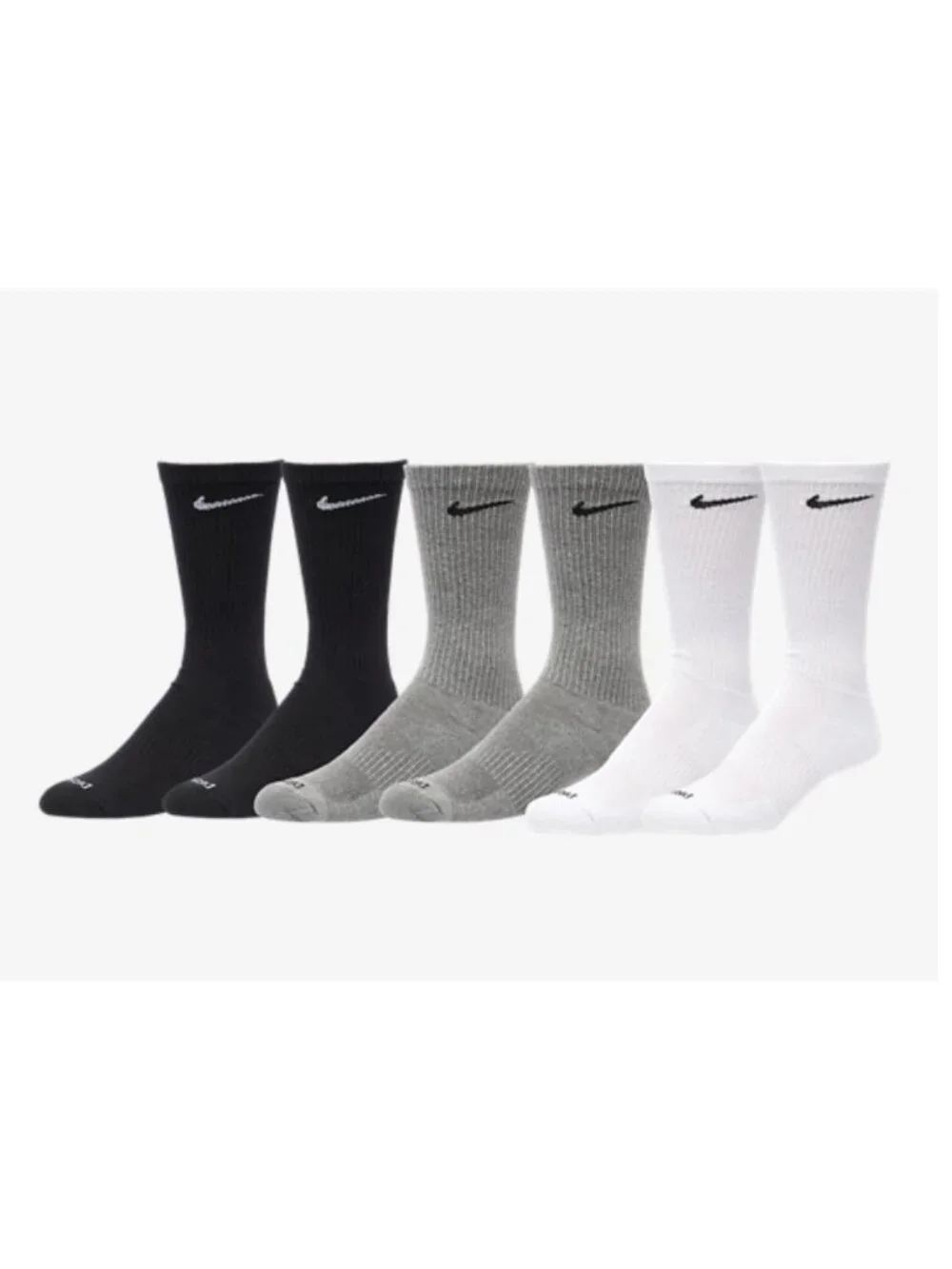 Nike Everyday Plus Dri-FIT Adult Mens L (8-12) Cushioned 6 Pack Crew Socks